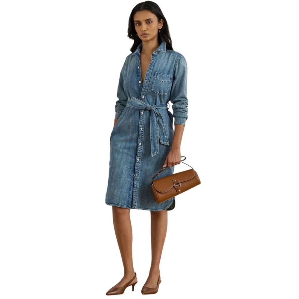 Lauren Ralph Lauren Womens Belted Denim Shirtdress Large Odwin Wash - NWT - Picture 2 of 5